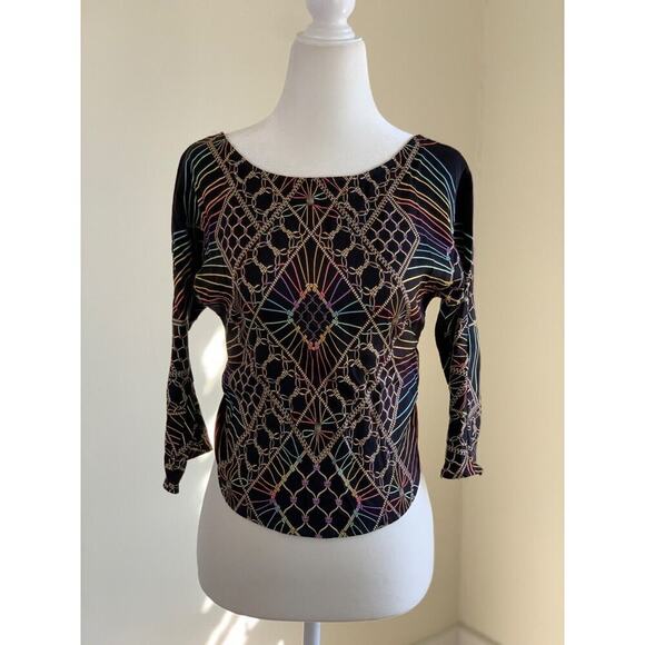 Mara Hoffman Silk Blouse Womens Size 2 S Metallic Chainlink Open Back Mobwife - Picture 1 of 10